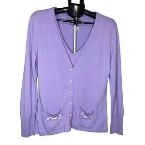 Féraud L Lilac Wool Cashmere Angora 2pc Knit Set Parisian Chic Cardigan Coquette